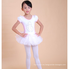 El precio al por mayor de los niños de algodón baila corto dres vestido de ballet blanco para los niños